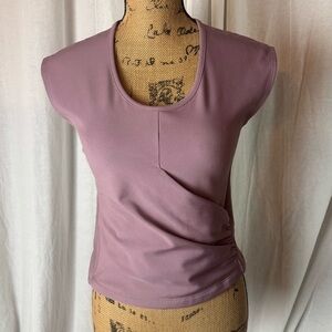 Athleta Women's Bayview Tee Boxy Fit Faux Wrap Cap Sleeve Tank Flora Mauve Sz XS